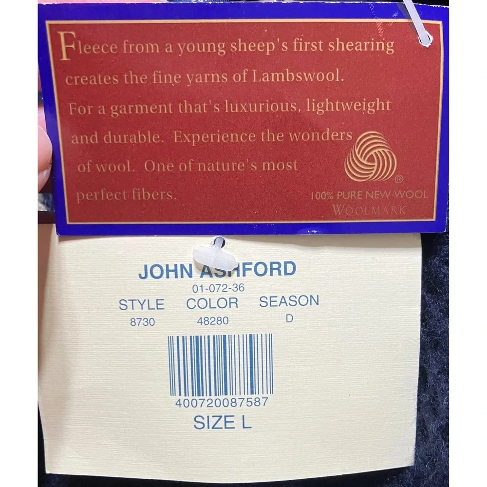 John Ashford Lambswool Sweater L Navy Blue‎ Waffle Knit Crewneck NWT 8730